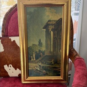 Elegant Gold Framed Art Print ruins of a portico